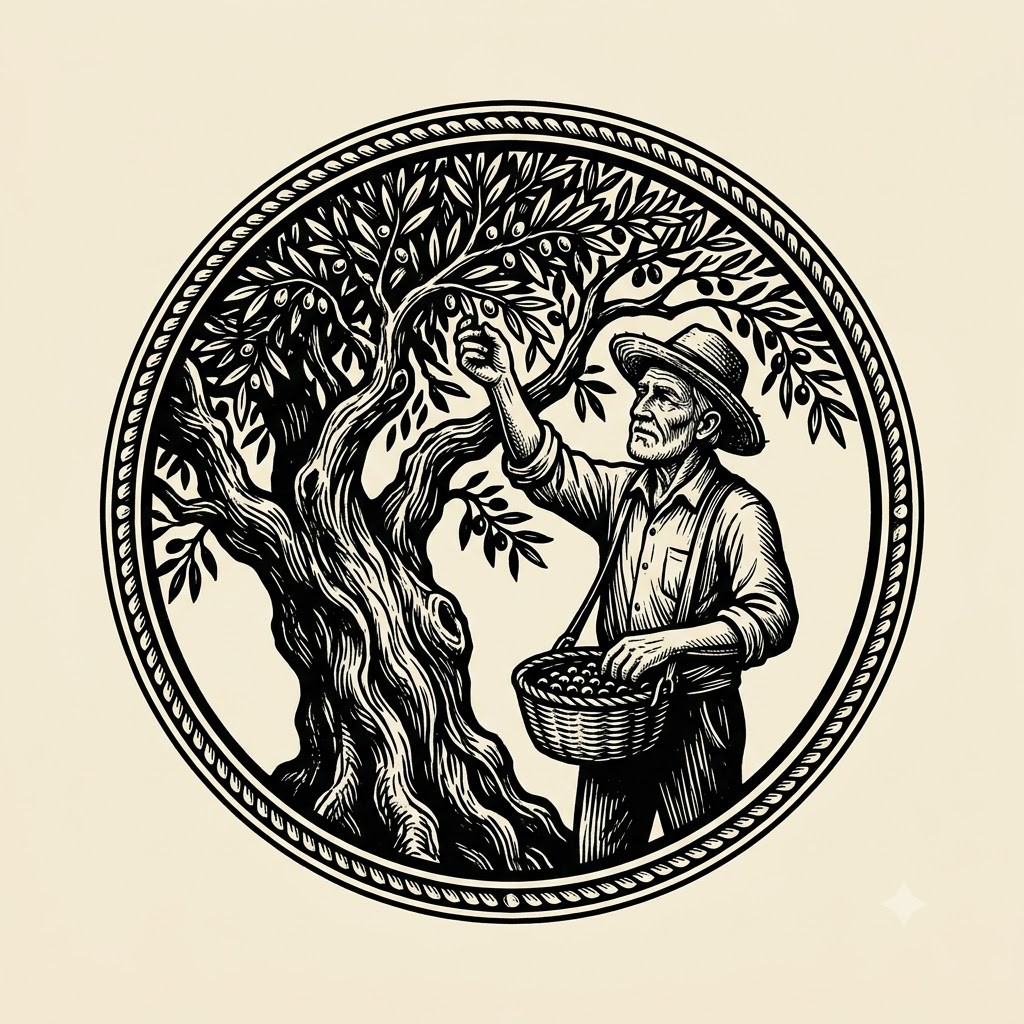 Emblema Azienda Grande — grabado del recolector de aceitunas